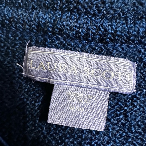 Laura Scott Navy Blue Cable Knit Front Detail Round Neck Sweater Size Medium - Picture 3 of 6
